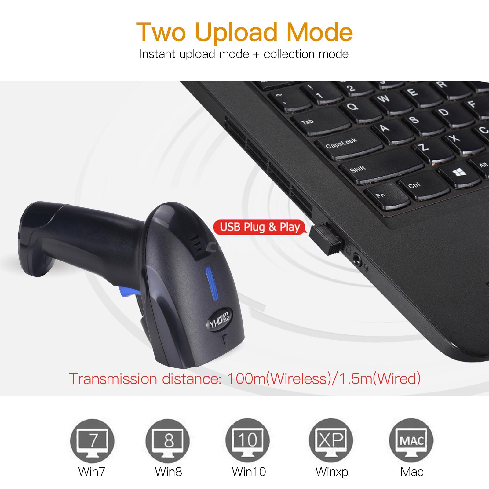 2.4Ghz Wireless Barcode Scanner USB Cordless 1D Laser Barcode Reader  Handhold
